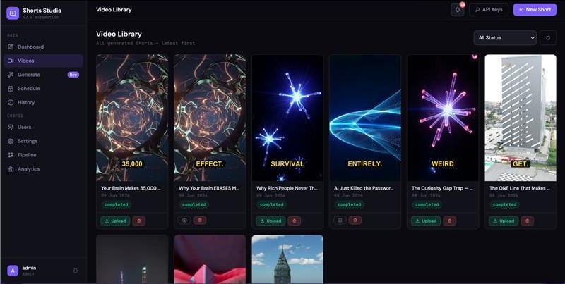 Shorts Studio Dashboard